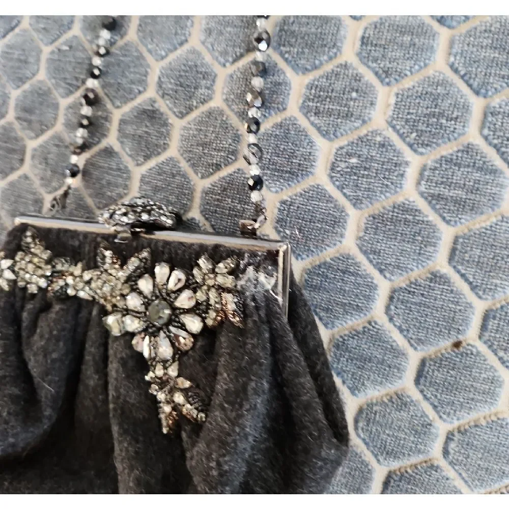 Chic Black Floral Embellished Clutch